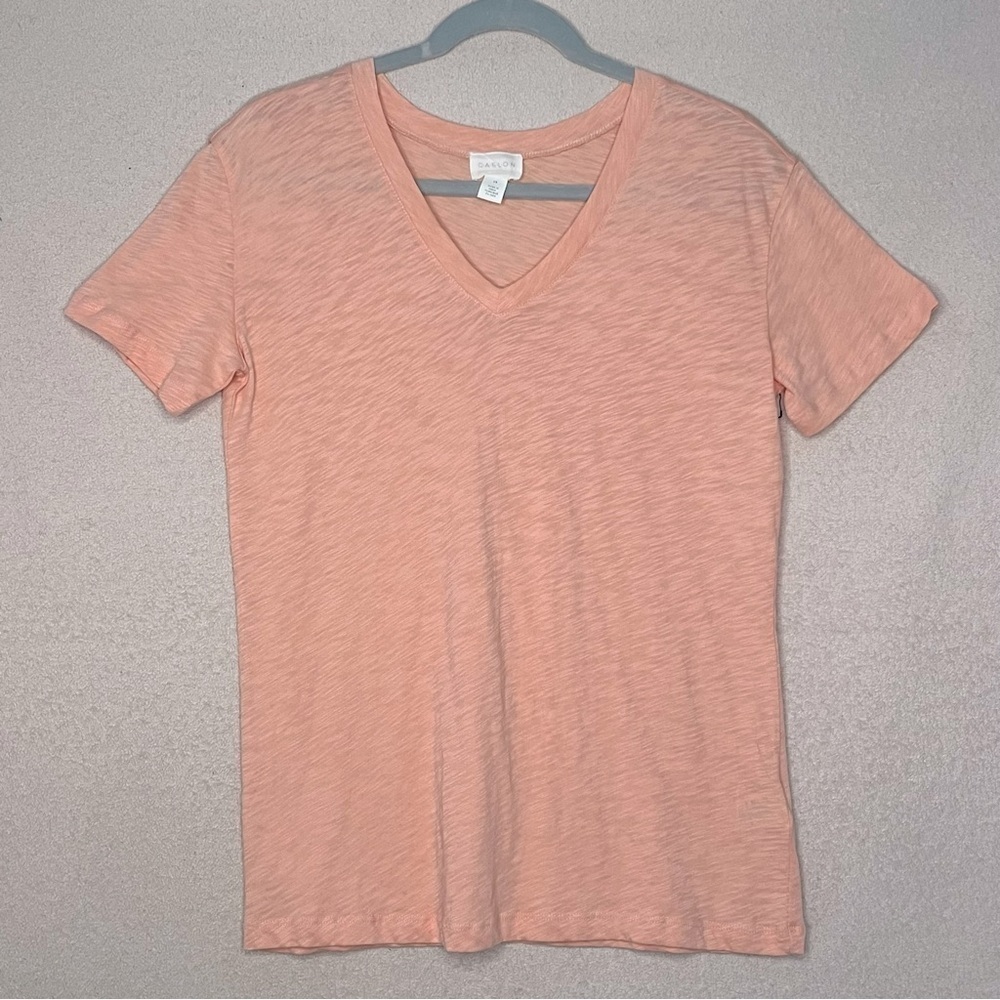 Caslon V-Neck Oversized Tee Shirt-Peach-Women’s XS-Casual-Summer-Classic-Cotton